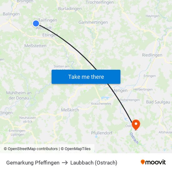 Gemarkung Pfeffingen to Laubbach (Ostrach) map