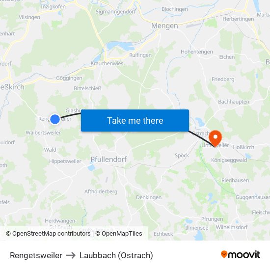 Rengetsweiler to Laubbach (Ostrach) map