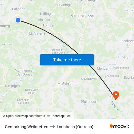 Gemarkung Weilstetten to Laubbach (Ostrach) map