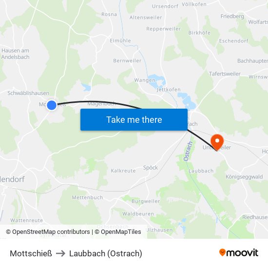 Mottschieß to Laubbach (Ostrach) map