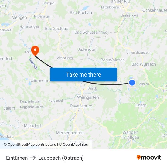 Eintürnen to Laubbach (Ostrach) map