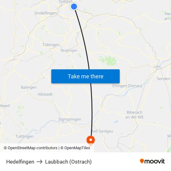 Hedelfingen to Laubbach (Ostrach) map