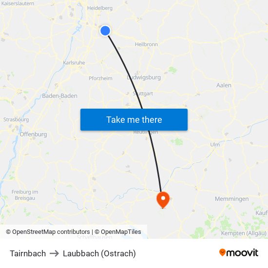 Tairnbach to Laubbach (Ostrach) map