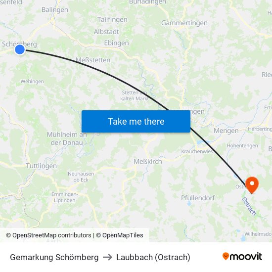 Gemarkung Schömberg to Laubbach (Ostrach) map