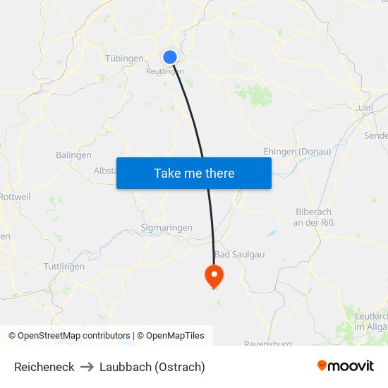 Reicheneck to Laubbach (Ostrach) map