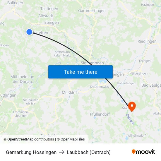 Gemarkung Hossingen to Laubbach (Ostrach) map