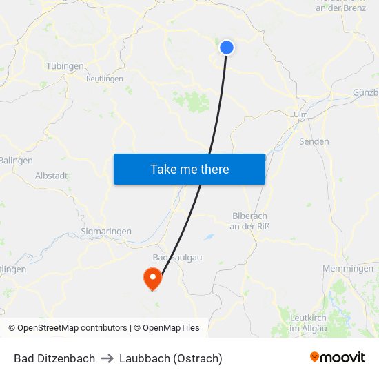 Bad Ditzenbach to Laubbach (Ostrach) map