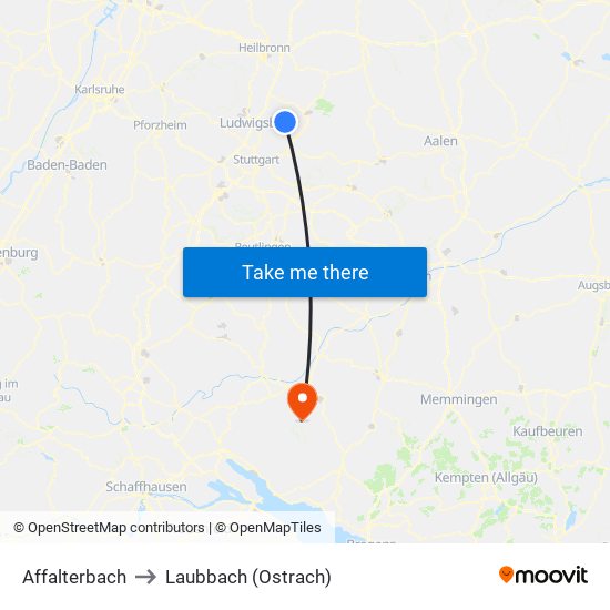 Affalterbach to Laubbach (Ostrach) map