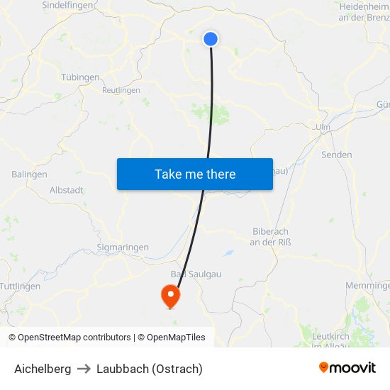 Aichelberg to Laubbach (Ostrach) map