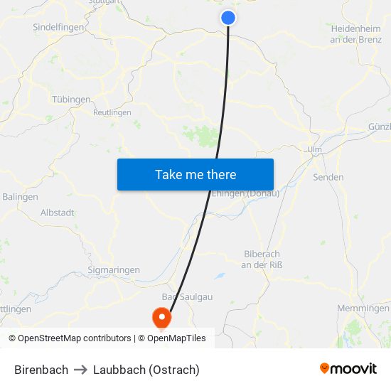 Birenbach to Laubbach (Ostrach) map