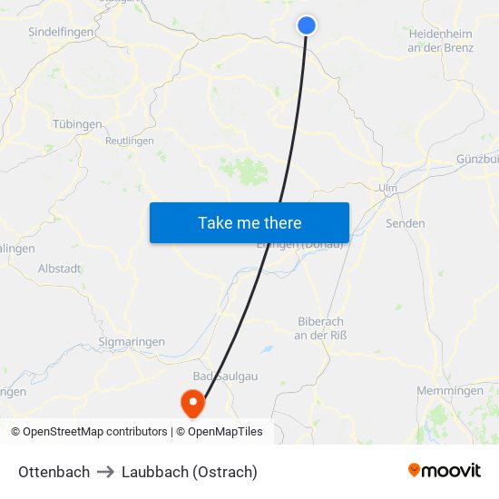 Ottenbach to Laubbach (Ostrach) map