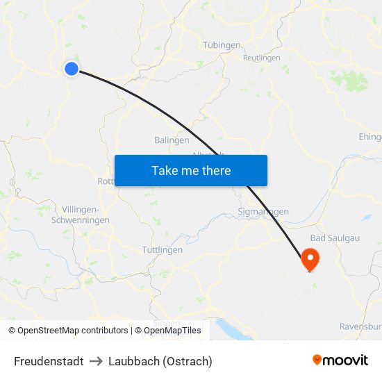 Freudenstadt to Laubbach (Ostrach) map