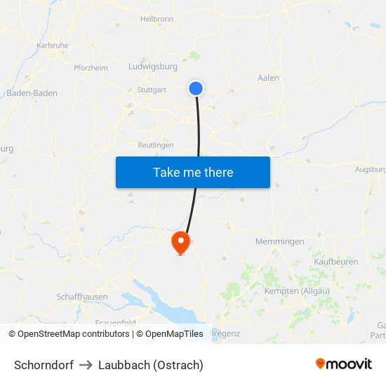 Schorndorf to Laubbach (Ostrach) map