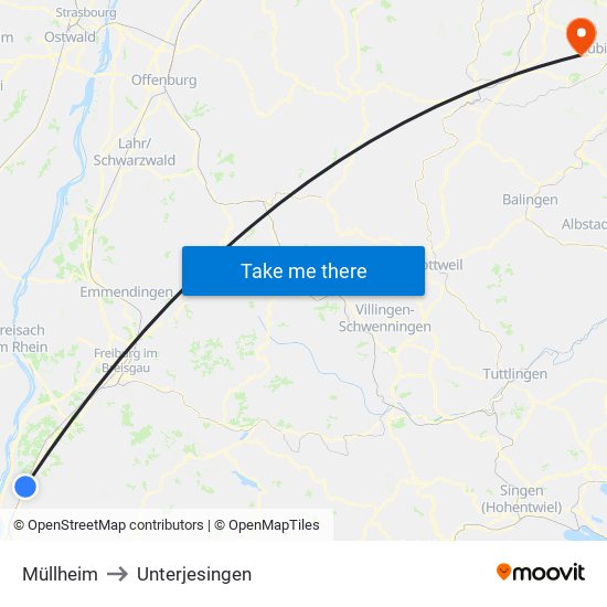 Müllheim to Unterjesingen map