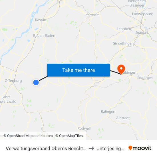 Verwaltungsverband Oberes Renchtal to Unterjesingen map