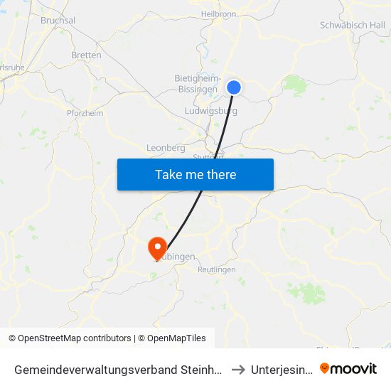 Gemeindeverwaltungsverband Steinheim-Murr to Unterjesingen map