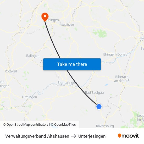 Verwaltungsverband Altshausen to Unterjesingen map