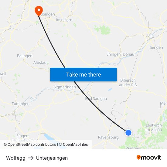 Wolfegg to Unterjesingen map