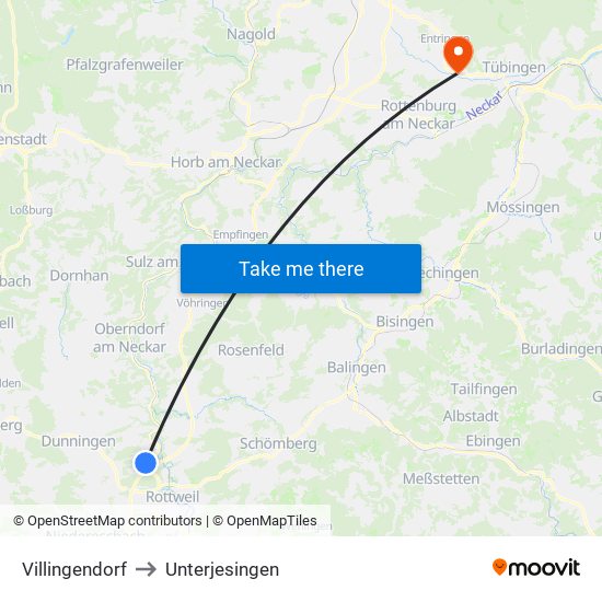 Villingendorf to Unterjesingen map