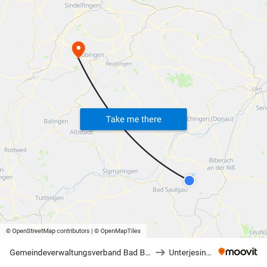 Gemeindeverwaltungsverband Bad Buchau to Unterjesingen map