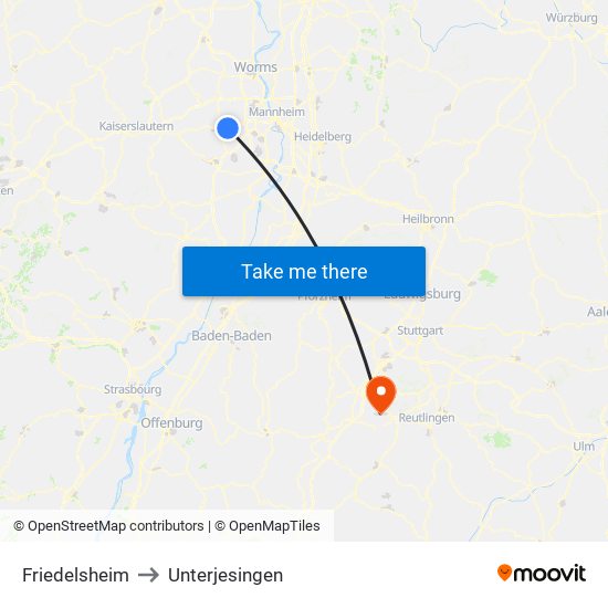 Friedelsheim to Unterjesingen map