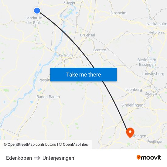 Edenkoben to Unterjesingen map