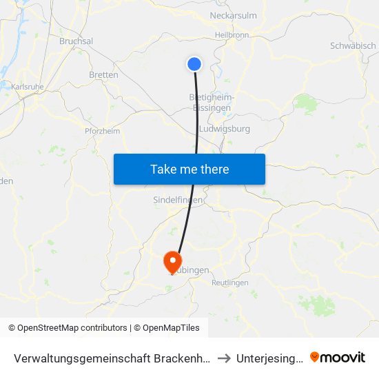 Verwaltungsgemeinschaft Brackenheim to Unterjesingen map