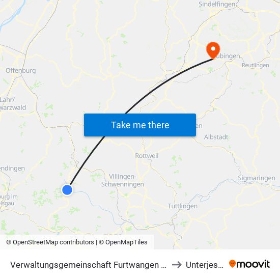 Verwaltungsgemeinschaft Furtwangen Im Schwarzwald to Unterjesingen map