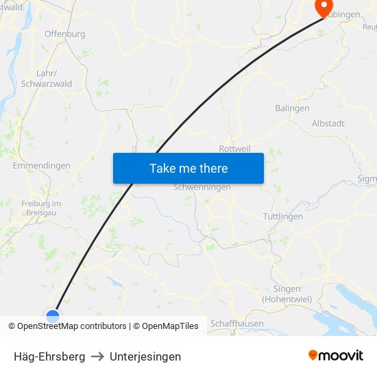 Häg-Ehrsberg to Unterjesingen map