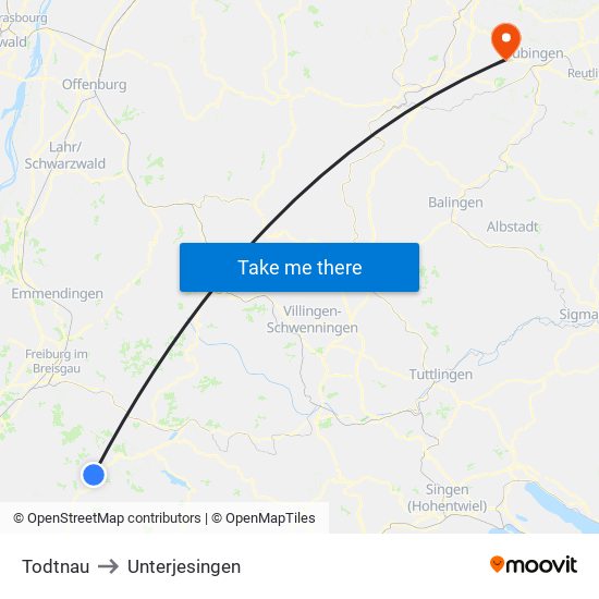 Todtnau to Unterjesingen map