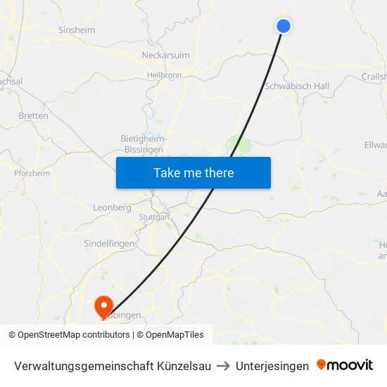 Verwaltungsgemeinschaft Künzelsau to Unterjesingen map