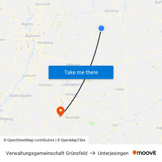 Verwaltungsgemeinschaft Grünsfeld to Unterjesingen map