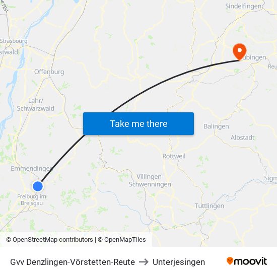 Gvv Denzlingen-Vörstetten-Reute to Unterjesingen map