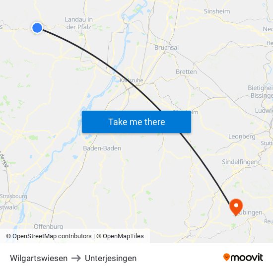 Wilgartswiesen to Unterjesingen map