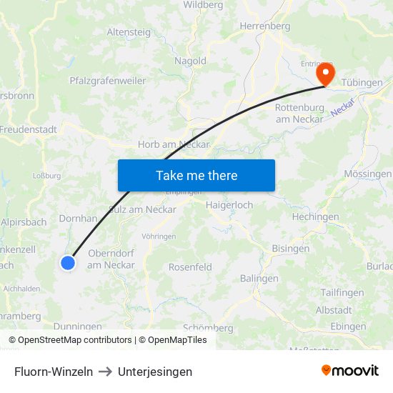 Fluorn-Winzeln to Unterjesingen map