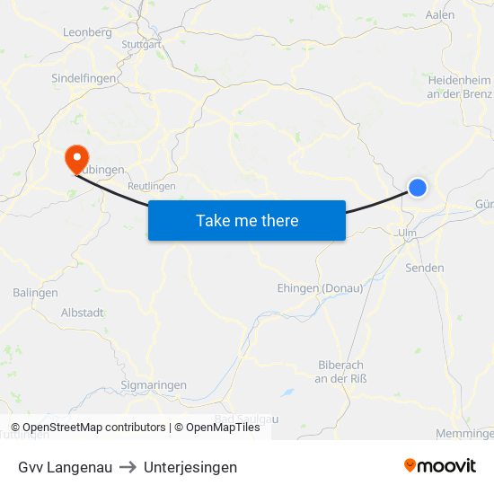 Gvv Langenau to Unterjesingen map