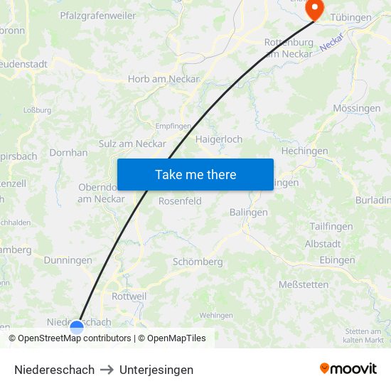 Niedereschach to Unterjesingen map