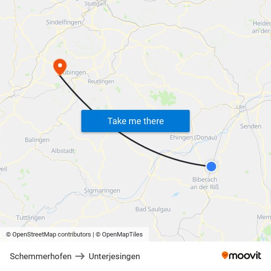 Schemmerhofen to Unterjesingen map