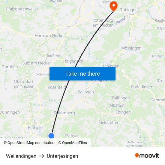 Wellendingen to Unterjesingen map