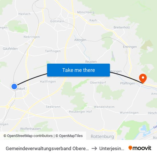 Gemeindeverwaltungsverband Oberes Gäu to Unterjesingen map