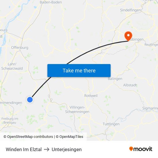 Winden Im Elztal to Unterjesingen map