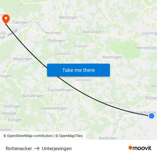 Rottenacker to Unterjesingen map