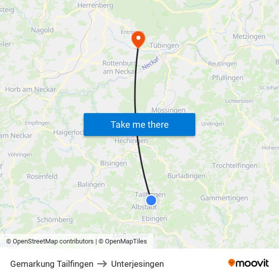 Gemarkung Tailfingen to Unterjesingen map