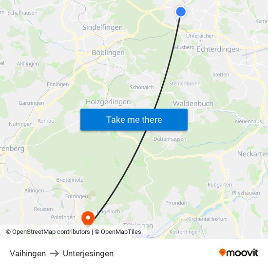 Vaihingen to Unterjesingen map