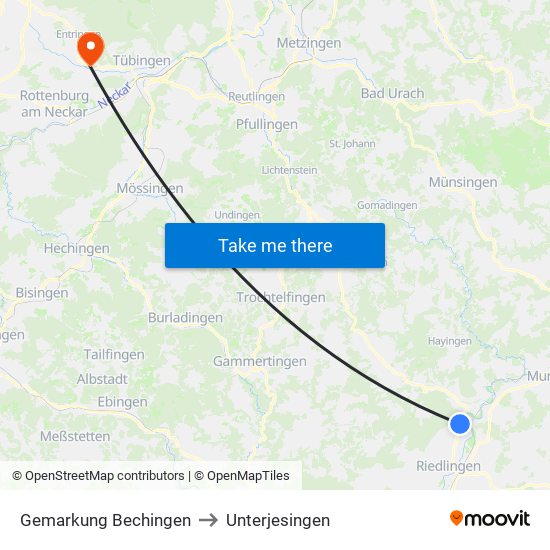 Gemarkung Bechingen to Unterjesingen map