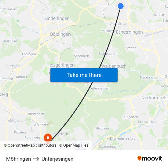 Möhringen to Unterjesingen map