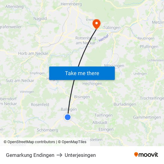 Gemarkung Endingen to Unterjesingen map