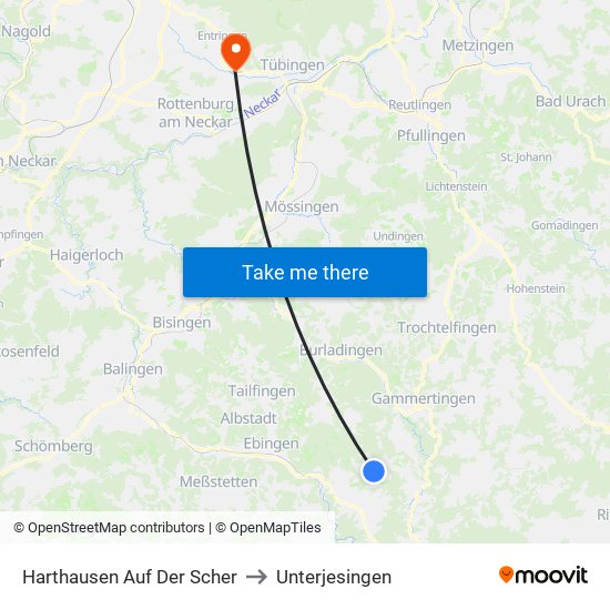 Harthausen Auf Der Scher to Unterjesingen map