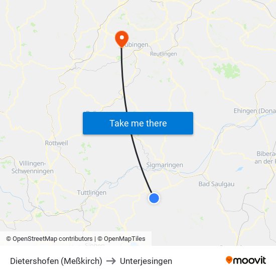 Dietershofen (Meßkirch) to Unterjesingen map