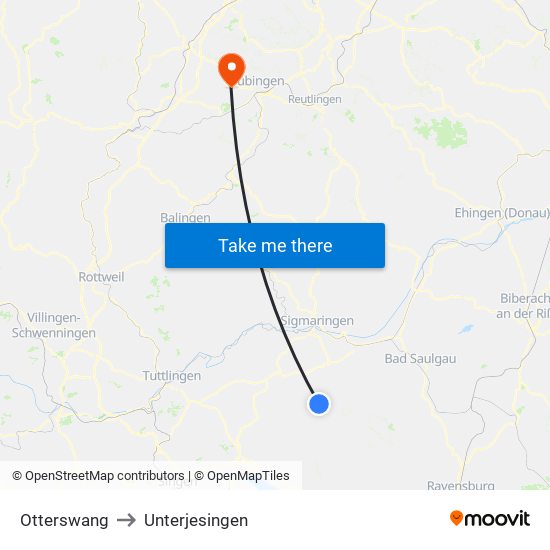 Otterswang to Unterjesingen map